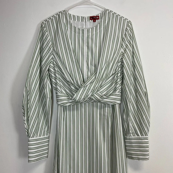 NEW STAUD Crosshill Midi Dress Womens Size Medium Moss Green Long Sleeve NWOT - Picture 3 of 14